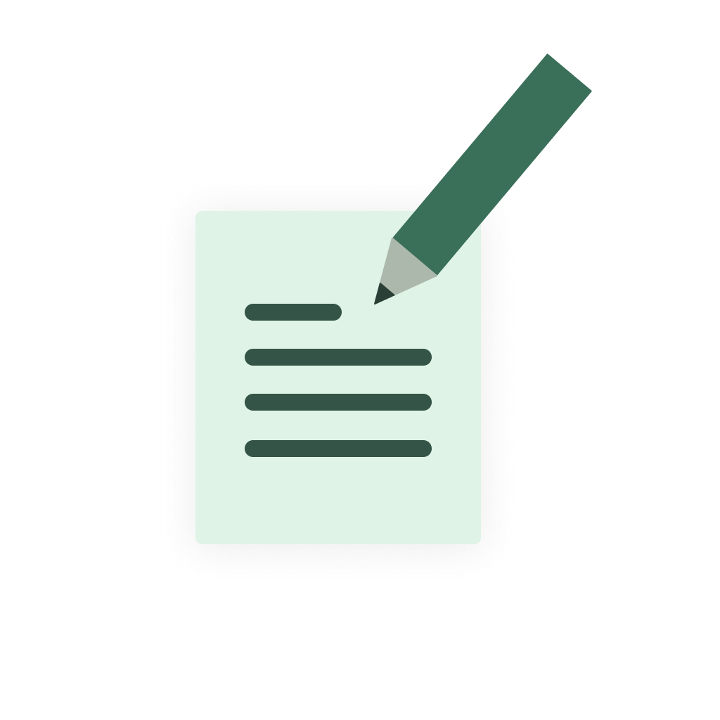 An illustration of a written paper with a pencil.