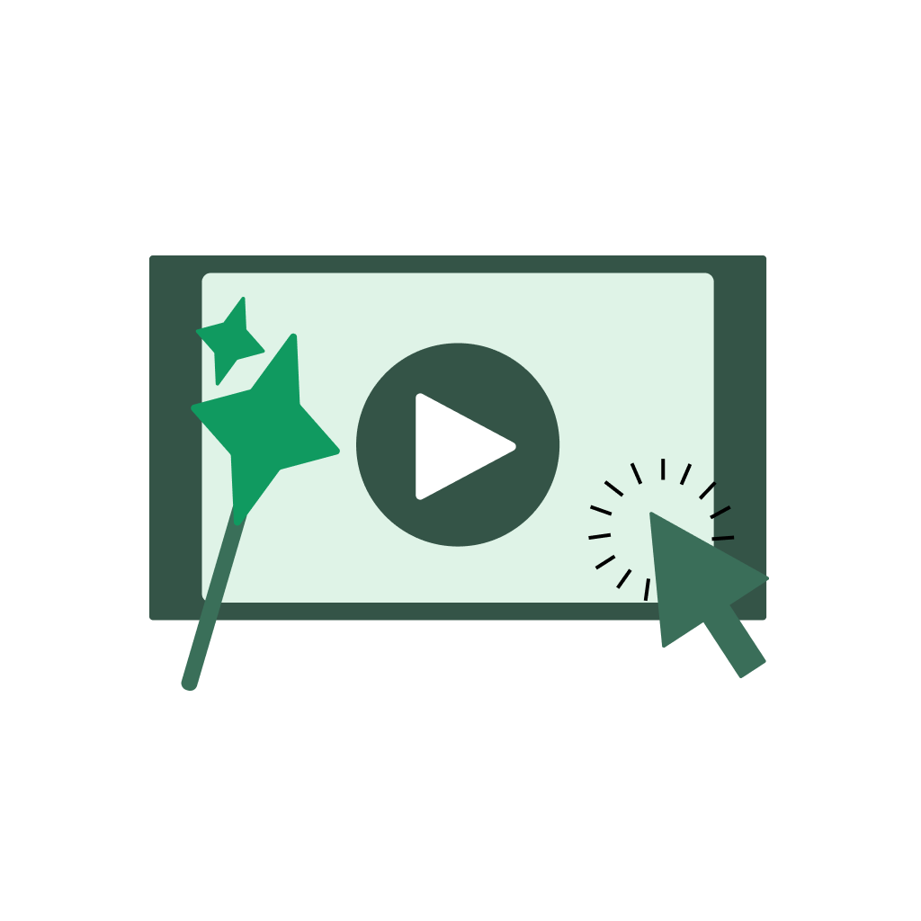 An illustration of a screen with a magic wand, a “play” button, and a cursor.